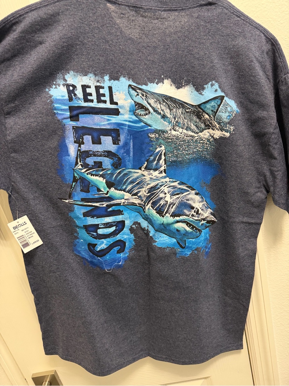 Reel Legends Navy Blue Shark Print Fishing Tee